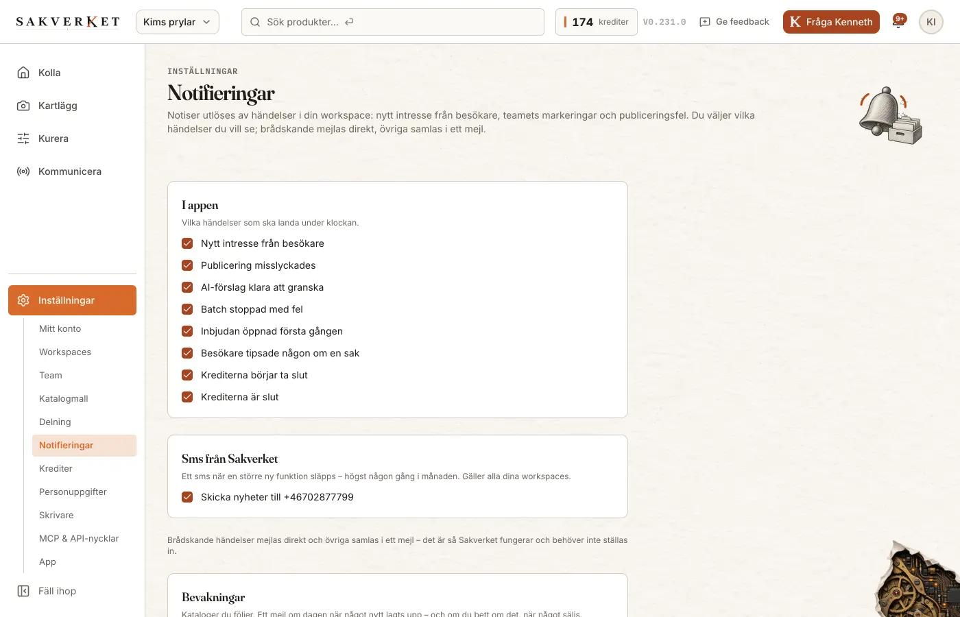 Inställningar → Notifieringar med händelser och kanaler