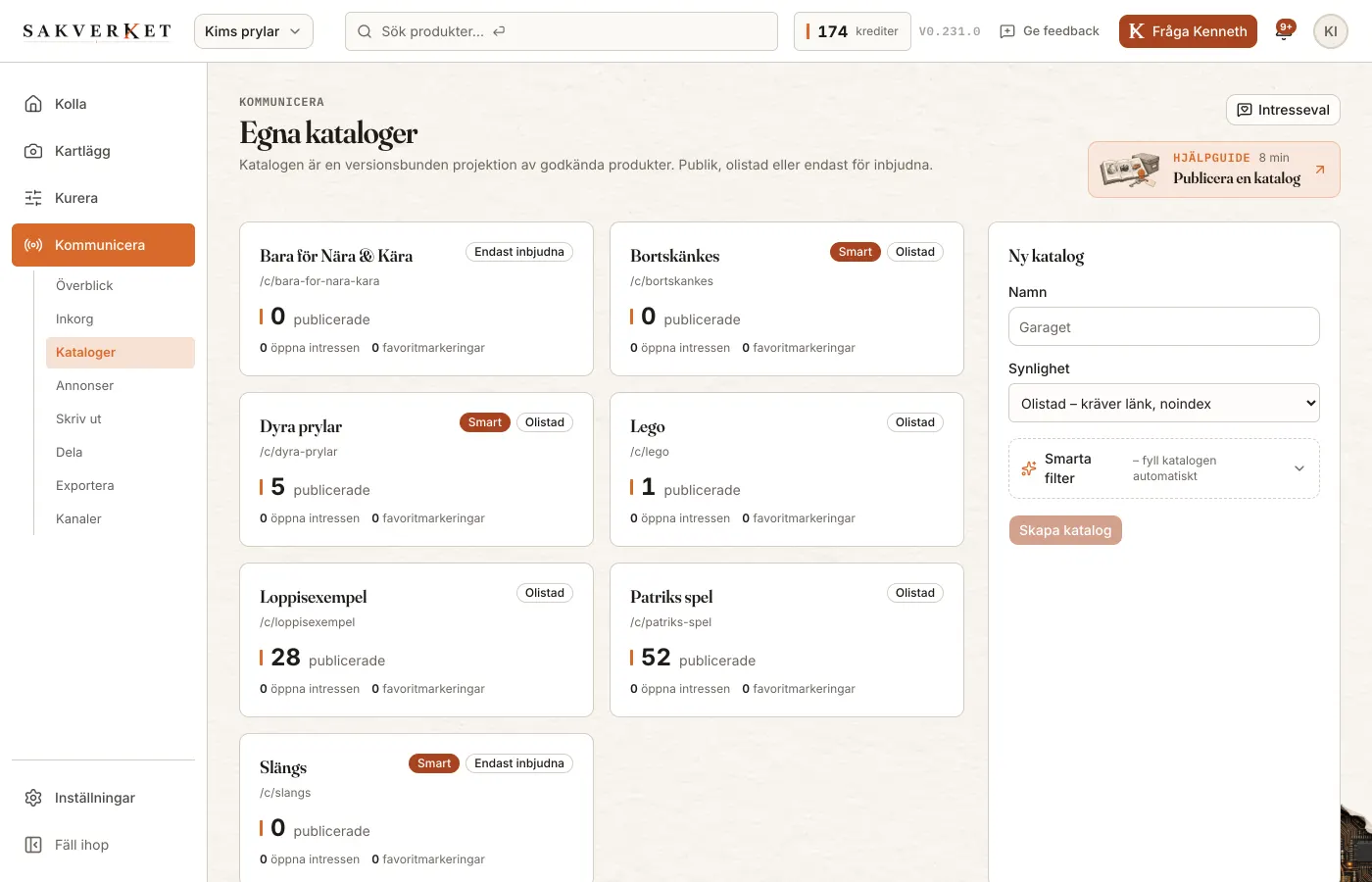 Kommunicera → Kataloger med Ny katalog