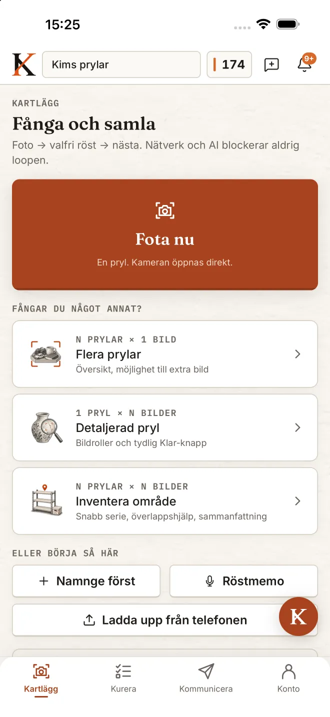 Appen: Kartlägg med knappen Ny låda