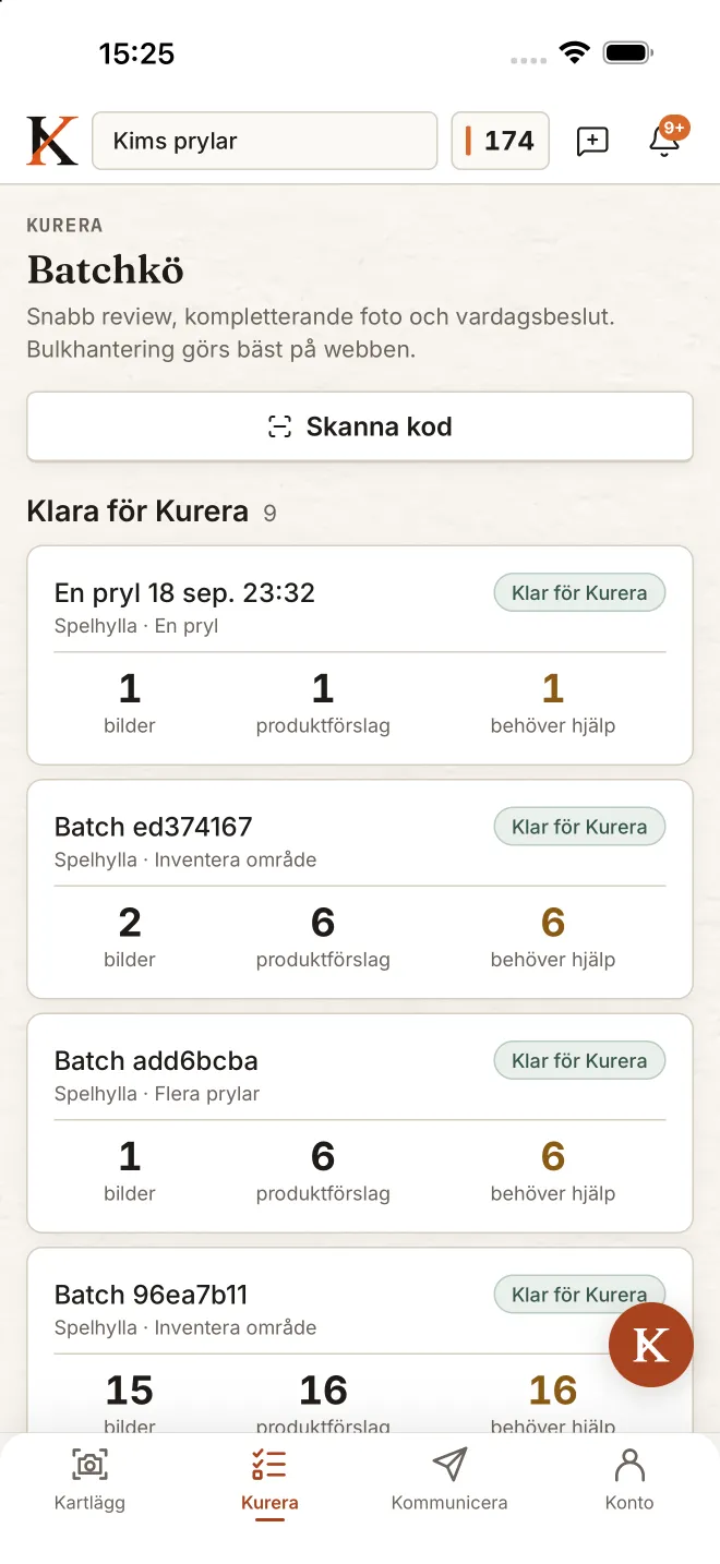 Lådkön i mobilappen